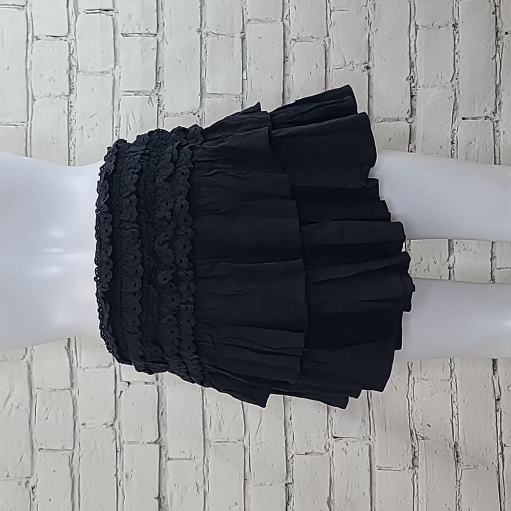 AE Stretch Flirty High-Waisted Cotton Blend Tiered Ruffle Mini Skirt Black NWT - Picture 4 of 17
